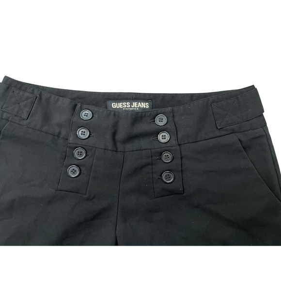 Vtg Guess Sailor Buttons Wide Leg Crop Black Pants Size 29 90s Y2K Minimalist - Picture 2 of 8